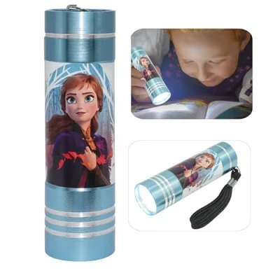 Image of Frozen Kids Aluminium 9 LED Torch 8.7cm Super Bright Pocket with Strap Night Light for Xmas Camping Hiking Outdoor 3+Y (Light Blue)