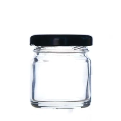 Image of Wares of Knutsford 36 x Mini Jam Jars (41ml) with Lids Marmalade, Jams, Chutney Jar (Black Lid)