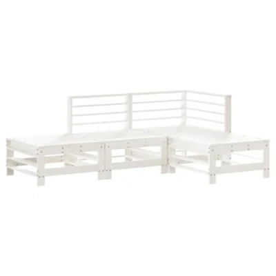 Image of vidaXL Solid Pine Wood Garden Lounge Set, Outdoor Modular Sofa 4 Piece in White Sturdy &amp; Flexible Layout for Patios, Decks and Terraces