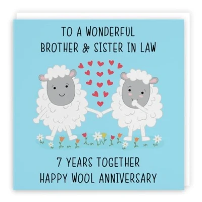 Image of Hunts England Brother And Sister In Law 7th Anniversary Card To A Wonderful &amp; 7 Years Together Happy Wool Iconic Collection