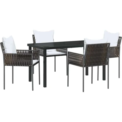 Image of vidaXL 5 Piece Brown Garden Dining Set with Cushions in Poly Rattan
