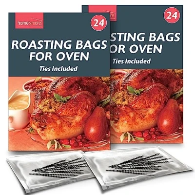 Image of 48pk Roasting Bags for Oven with Ties Chicken, Turkey, Meat &amp; Fish 38 x 25cm Multi Purpose Cooking Turkey + SOL Sticker