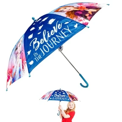 Image of Disney Frozen Kids Umbrella, Plastic Easy Grip Handle Compact Umbrella Windproof Strong, PVC Cover Travel Gift Brolly Girls, Automatic Safety Opening Stick 70cm