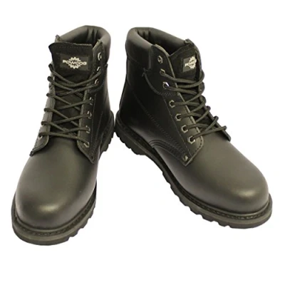 Image of POWCOG Mens Black Leather Typhoon Safety Boots UK Size 9 European Rating SB SRC EN ISO 20345:2011