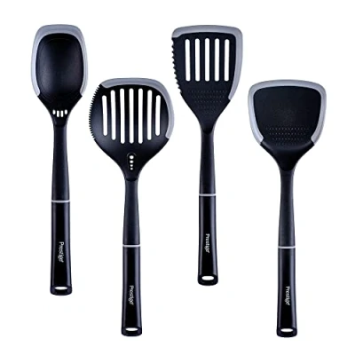 Image of Prestige 2 in 1 Kitchen Utensils Set of 4 Cooking with Non Scratch Silicone Edges, Heat Resistant to Protect Stick Cookware, Black &amp; Grey