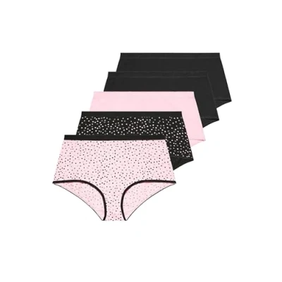 Image of Yours 5 Pack Curve &amp; Black Heart Print Full Briefs Women&#039;s Plus Size
