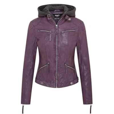 Image of Infinity Leather Womens Hooded Classic Biker Jacket Brazzaville Purple Size 24 UK