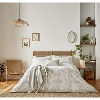 Image of Morris &amp; Co Pure Strawberry Thief Embroidery Duvet Cover Double Silver/White