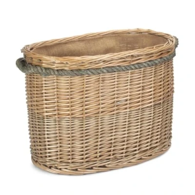 Image of Red Hamper Medium Oval Rope Handled Log Basket, Wicker, Brown, H30 x W48 D36cm