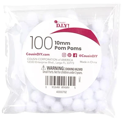 Image of Pom Poms 10mm 100/Pkg White