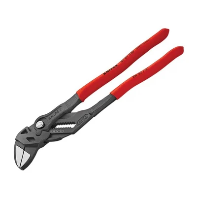 Image of Knipex pliers wrench and a in single tool grey atramentized, with non slip plastic coating 250 mm (self service card/blister) 86 01 SB