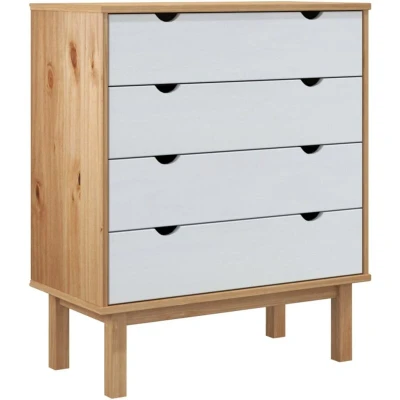 Image of vidaXL Drawer Cabinet OTTA Brown and White 76.5x39.5x90cm Solid Wood Pine