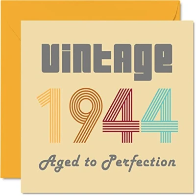 Image of 80th Birthday Cards for Men Women Vintage 1944 Aged To Perfection 80 Card Funny Her Him, 145mm x Best Friend Greeting Mum Dad Grandad Grandpa Grandma Nanny