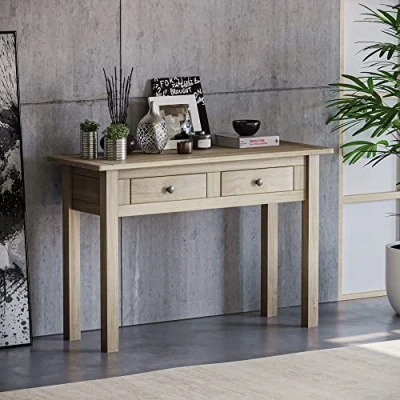 Image of Vida Designs Panama Console Table 2 Drawer, Living Room Furniture Natural Oak, Wax Finish