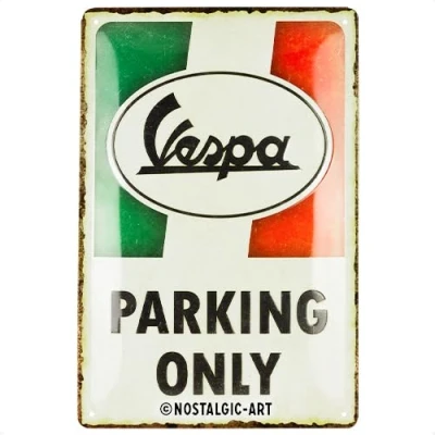 Image of Nostalgic Art Retro tin sign, 20 x 30 cm, Vespa Parking Only Italian Gift idea for scooter fans, Official License Product (OLP), made of metal, vintage design