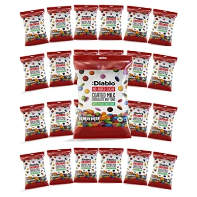 Image of Diablo Coated Milk Chocolate Buttons No Added Sugar Sweetened with Stevia Perfect for Gifting 40g (Pack of 24)