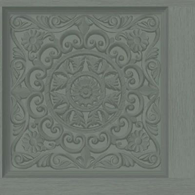 Image of Holden Ornate Wood Carved Panel Wallpaper 3D Effect Green Teal 13381
