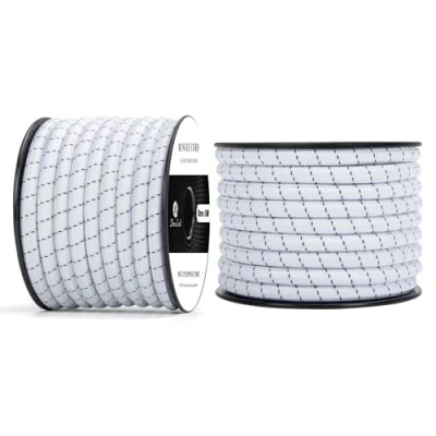 Image of Abma Cord Bungee 10mm 10M Elastic Shock 100% Stretch Rope for Tarpaulin, Trailer, Backpack, Tent Pole, Kayak White&amp;Black