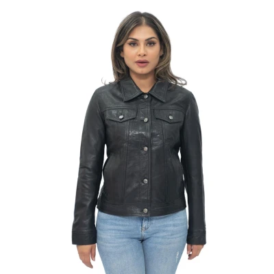 Image of Infinity Leather Womens Trucker Jeans Jacket Anderlecht Black Size 14 UK