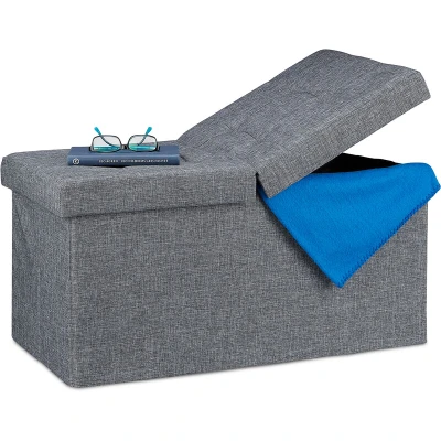 Image of Relaxdays Folding Storage Bench, Padded, Hinged Lid, Hallway Chest, Bedroom Stand, Dark Grey