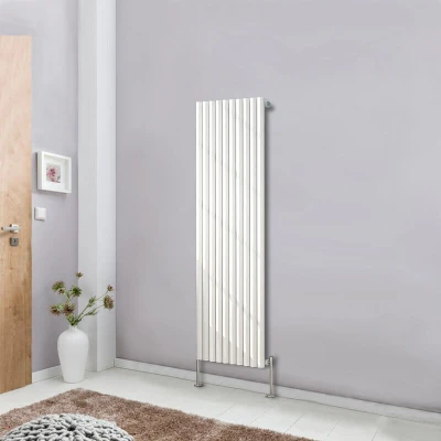 Image of NRG Vertical 1600x590 Oval Column Designer Radiator Bathroom Central Heating Single Panel Gloss White