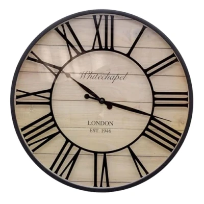 Image of Large Vintage Style Wall Clock London Whitechapel Antique Effect Mounted Roman Numeral Black Round Indoor Living Room 40cm