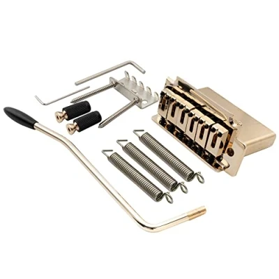 Image of Musiclily Pro 52.5mm Modern 2 Point Tremolo Bridge 40mm Solid Brass Block for Squier Strat Style Electric Guitar, Gold