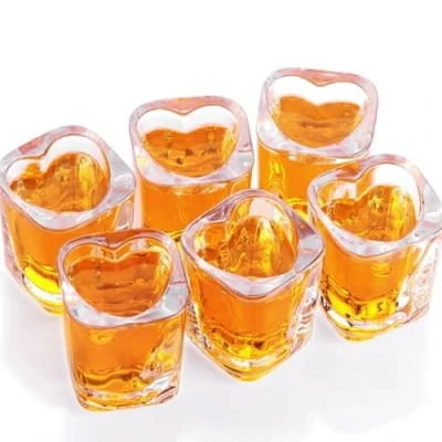 Image of WOQIJENCV 45ml Shot Glasses Set of 6 Reusable Clear Glass for Vodka Shots, Rum, Brandy, Jello Shots Heavy Base Home Bar, Pub, Event, Party (Cordate)