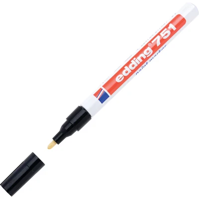 Image of edding 751 paint marker black 10 pens round tip 1 2 mm for marking and labelling metal, glass, rocks or plastic heat resistant, permanent, smudge proof waterproof