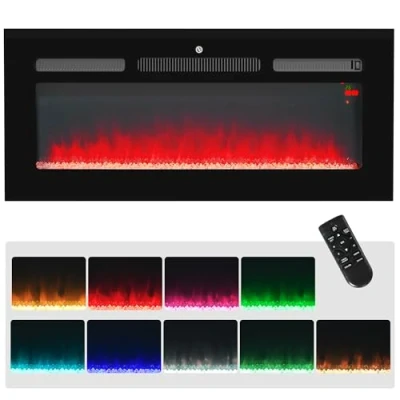 Image of HOMCOM 102cm Electric Fireplace, 2000W Recessed and Wall Mounted Fire with Remote Control, 9 Flame Colour Crystal, Black
