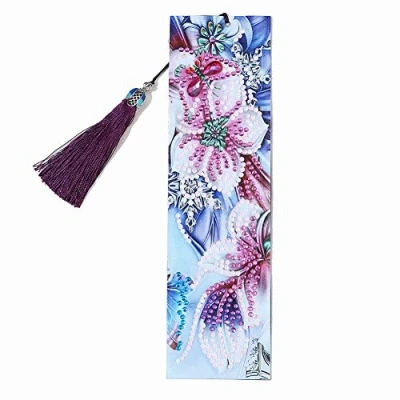 Image of HEEPDD Diamond Painting Bookmark, Flower DIY Full Special Shaped Drill Number Kit Book Mark with Tassel for Art Craft Decor Kids Adults