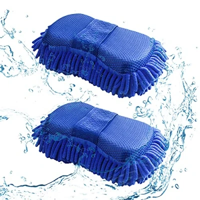 Image of Glove Chenille,QSXX 2 Pcs Wash Lint Car Wash,Chenille Microfiber Free, with Elastic Strap,Car Sponge Cleaning Mitt Hand Strap Microfiber,Blue