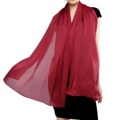 Image of RIIQIICHY Scarf for Women Silk Feeling Lightweight Chiffon Pashmina Hair Wrap Wedding Shawl Evening Dresses Burgundy