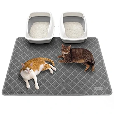 Image of Conlun Cat Litter Mat Trapping Mat, 119 x 89 cm Tray Premium PVC Grid Mesh Scatter Control Design Box Waterproof Urine Resistant Material, Easy to Clean, Grey