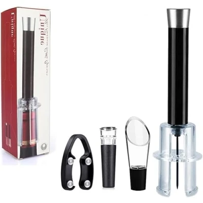 Image of Wino on The Go Wine Opening Set, Bottle Opener 4Pcs Kit, Air Pressure Opener, Vacuum Stoppesr, Aerator Pourer, Foil Cutter, Accessories Gift Set