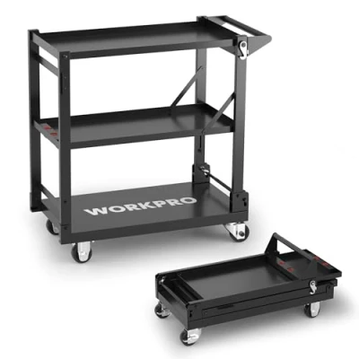 Image of WORKPRO Utility Service Cart, 3 in 1 Folding Rolling Cart with Wheels, Heavy Duty Multi Purpose Storage Shelves for Kitchen, Hotel, Workshop, Art Studio, and Gallery