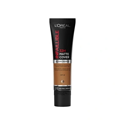 Image of L&#039;Oreal Paris Cover Liquid Foundation, With 4% Niacinamide, Long Lasting, Natural Finish, Available in 20 Shades, SPF 25, Infallible 32H Matte Cover, Shade 315, 30ml