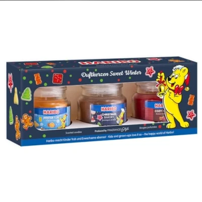 Image of Haribo Scented Candles Gift Set Sweet Winter 3 x Christmas Gifts for Women Candle Home 85 g in Glass