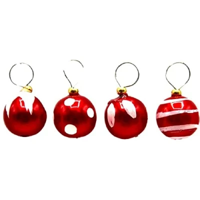 Image of Dolls House Red &amp; White Baubles Miniature Christmas Tree Ornaments Decorations