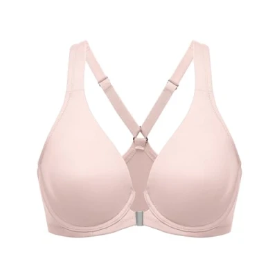 Image of Delimira Women&#039;s Front Fastening Bras Seamless Unlined Racer Back Plus Size Underwired Plunge Bra Gentle Rose 44DD