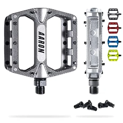 Image of AARON Rock Aluminium Mountain Bike Pedals with Industrial Ball Bearings Anti Slip Replaceable Pins Platform Pedal for E bikes, MTB, Trekking Bikes RED