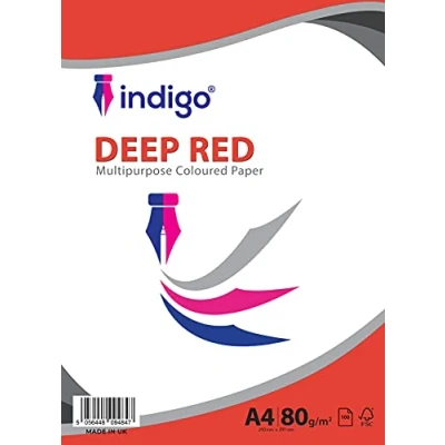 Image of Indigo® A4 80gsm Coloured Paper Origami Assorted Multi Colour for Art &amp; Craft Sheets (Deep Red, 100 Sheets)