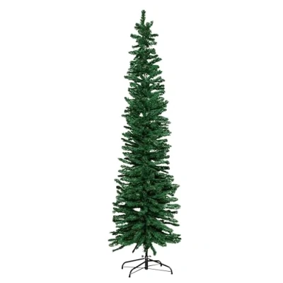 Image of 7ft (2.1m) Green Slim Pencil Christmas Tree with 401 Tips and Metal Stand Tall Artificial for Corners