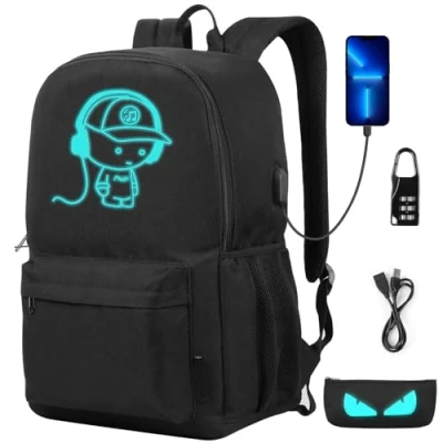 Image of SAMIT Luminous School Bag Anime Backpack Boys Rucksack Cool Bookbag Laptop Lightweight Casual Daypacks with USB Charging Port and Pencil Case for Unisex Kids
