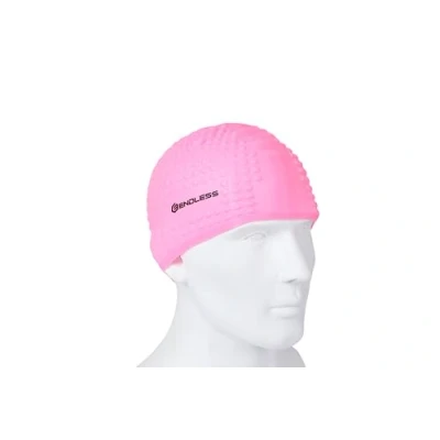 Image of Endless EL1021 Comfortable Silicone Swimming Cap with Bubble Design, Elastic Waterproof for Long and Short Hair Thicker Edge, Adults, Women Men, Colour: Pink, Size: Free Size
