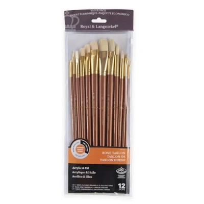 Image of Royal and Langnickel RSET 9317 Long Handle Taklon Variety Brush Set Firm Bone (Pack of 12)