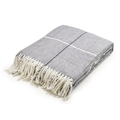 Image of Arus Acrylic Highlands Collection Queen Size Tartan Plaid Design Throw Blanket Grey, 60x80 inches