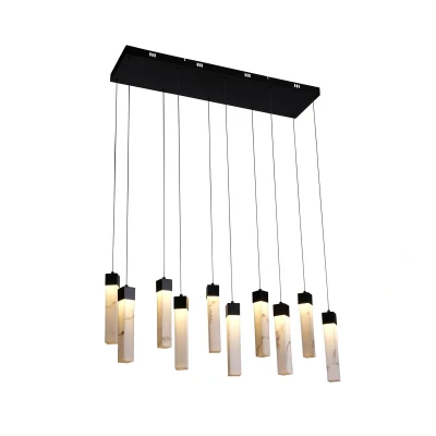 Image of Moonbeam 10 Light Celling Pendant, Black Metal &amp; Marbleised Resin