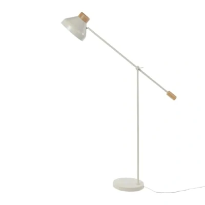 Image of firstchoicelighting Light Grey with Wood Lever Arm Floor or Reading Lamp, Natural Modern Design, 155 cm Height, Adjustable, LED Compatible.