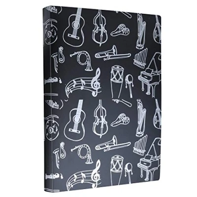 Image of Music File Folder A4 Size Sheet Paper Documents Themed 40 Pockets Storage
